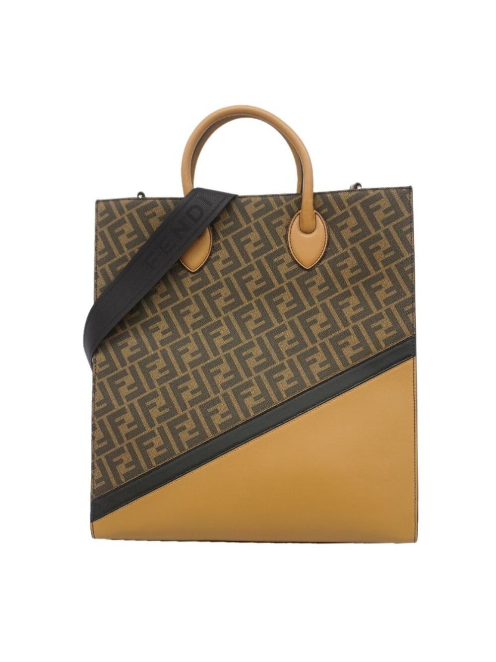 Fendi Tote Bag Zucca Leather Brown Silver 2-Way